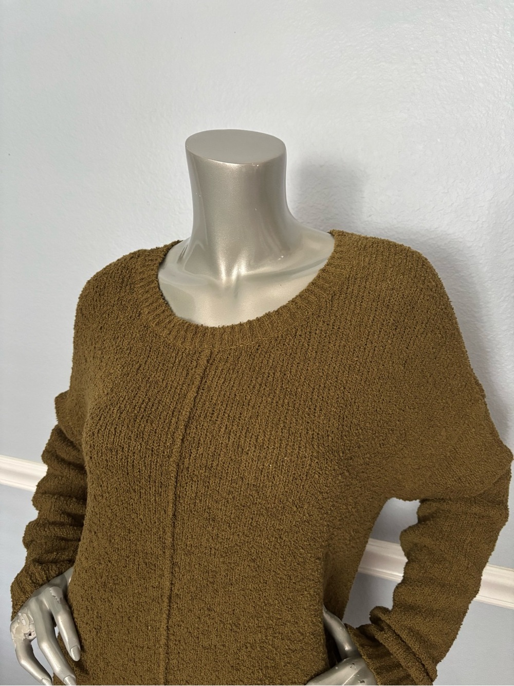Eileen Fisher NWT Organic Cotton Fluff Cashmere Blend Crewneck Sweater Moss - Picture 2 of 4